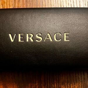 Versace Black Leather Hard Case Eyeglass/ Sunglasses Case Black Velvet Lining.